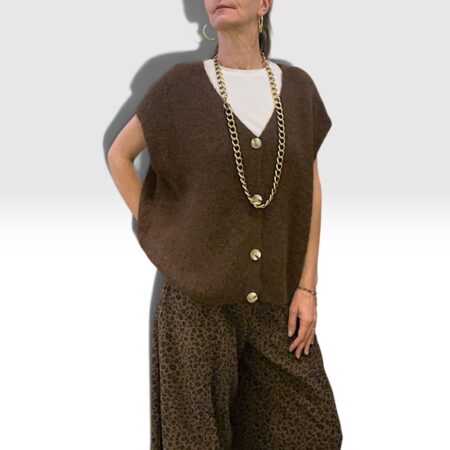Cardigan donna smanicato oversize misto lana cioccolato