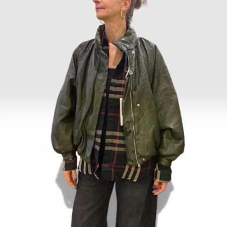 Giubbotto donna reversibile verde militare ecopelle e piumino trapuntato