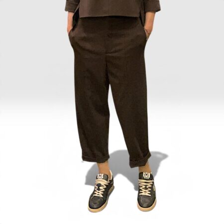 Pantalone donna dritto cioccolato in cotone elasticizzato